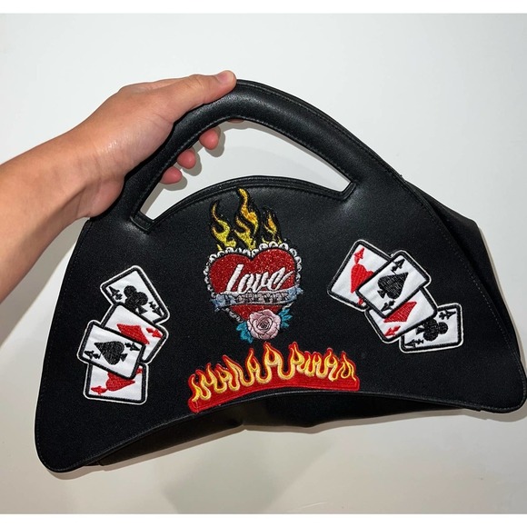 Women’s Black Embroidered MOD style Handbag‎ - Picture 2 of 8